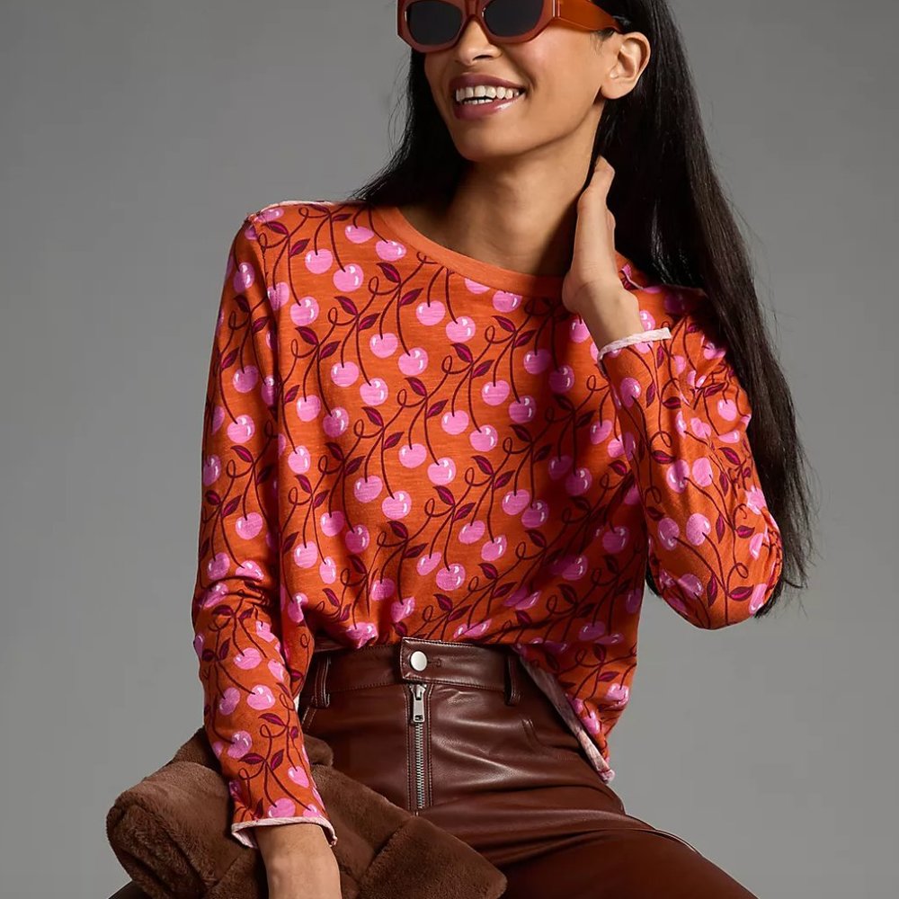 Maeve Long-Sleeve Printed Tee NWOT